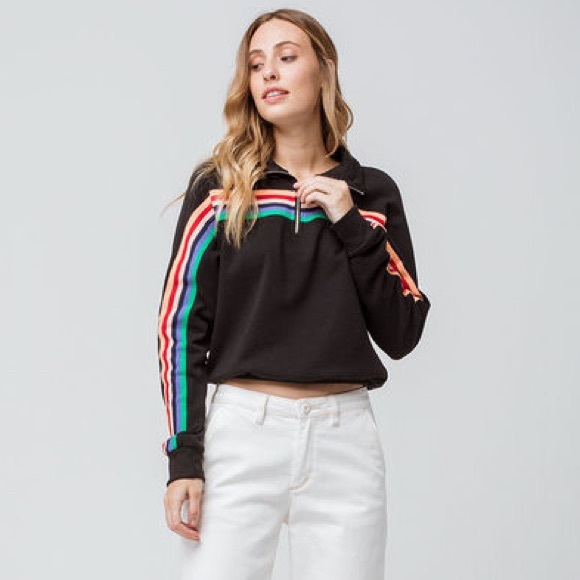 NWT Full Tilt Rainbow Stripe Half Zip Sweatshirt - Picture 2 of 7